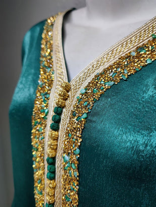 PolyJolly Embroidery Abaya Dress for Women Dubai Sadui Bead Moroccan Kaftan Fancy Eid Collection