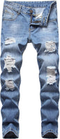 Boy's Skinny Fit Ripped Destroyed Distressed Stretch Slim Jeans Pants