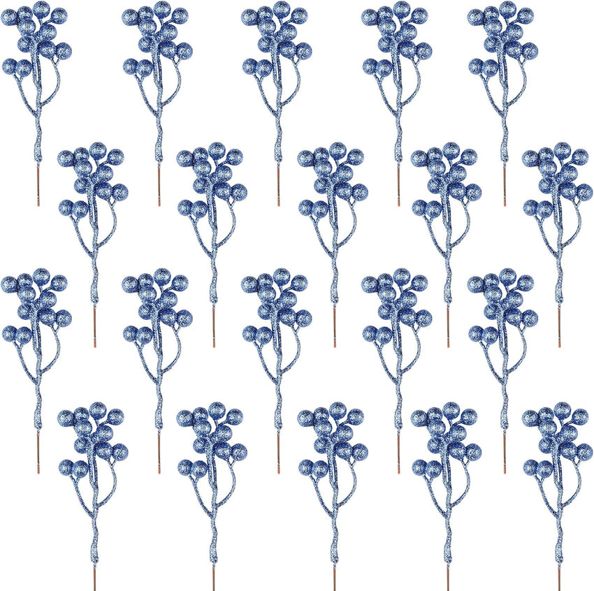 Fangoo 20 Pack 7 Inch Artificial Red Berry Picks for Christmas Tree Burgundy Red Berries Stems Holly Berry Branches Ornaments Wreath Crafts Wedding Holiday Season Winter Home Decor