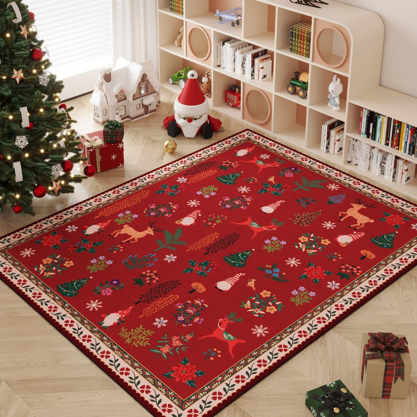Rugcomf Christmas 3x5 Rug – Red Santa Claus Area Rug, Machine Washable Non-Slip Low Pile Holiday Carpet for Bedroom, Entryway, Bathroom, Kitchen, Bedside, Kids Room