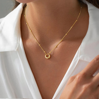 M MOOHAM Gold Necklace for Women Non Tarnish - Dainty 14K Gold Plated Beaded Chain Small Pendant Necklaces Simple Pearl Circle Beads Teardrop Pendant Necklace for Women Trendy Jewelry Gifts