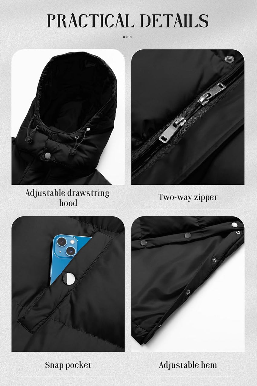 Chrisuno Women's Long Winter Coat Warm Windproof Quilted Puffer Jacket Thicken Puffy Parka With Hood