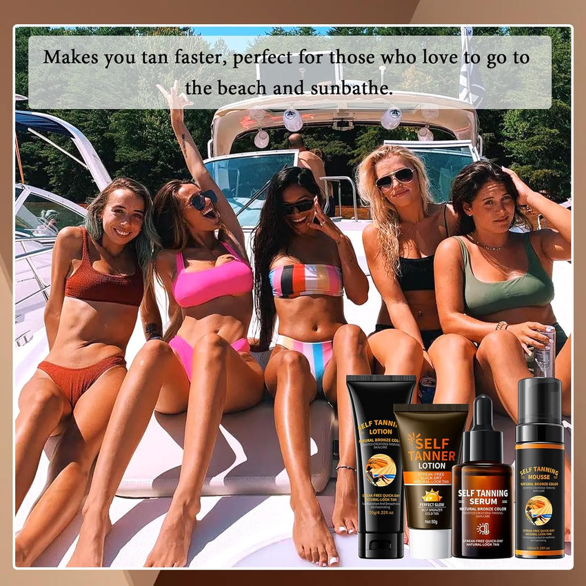 Self Tanner Lotion Set,Tanning Lotion,Tanning Cream,Tanning Drops and Tanning Mousse,Gradual Tanning Lotion,Sunless Browning Tanner Kit for Men and Women (4 PCS)