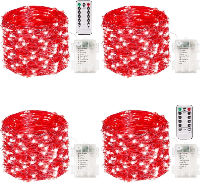 4 Pack 100 LED Fairy Lights Battery Operated with Remote, 33FT Waterproof Twinkle Lights with Timer & 8 Modes, Fairy String Light Outdoor Indoor for Bedroom Classroom DIY Christmas Decor (Warm White)