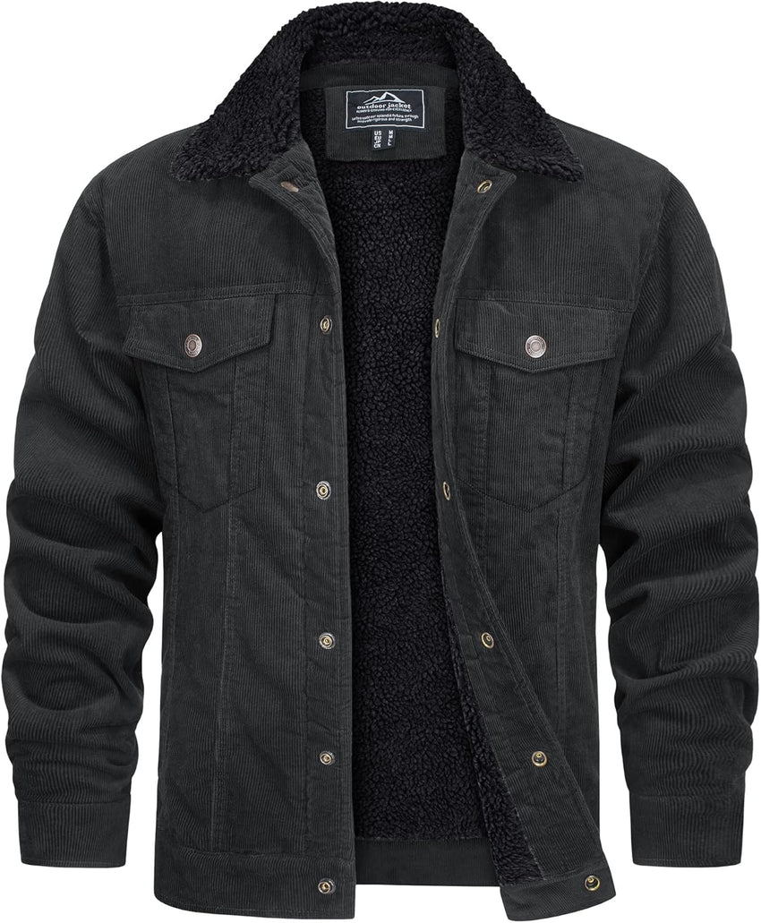 7DAY'S Men's Corduroy Jacket Fleece Sherpa Lined Winter Coats Warm Cotton Casual Trucker Cargo Jacket with Multi Pockets