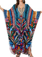 Women Kaftan Dresses Plus Size V-Neck Batwing Sleeves Beach Cover Up 2025 Summer Floral Print Caftan Dress