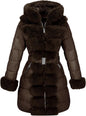 RISISSIDA Women Winter Fur Lined Coat,Puffer Jacket with Long Fur Trim Hooded,Warm Leather Bubble Overcoat Cold-resistant