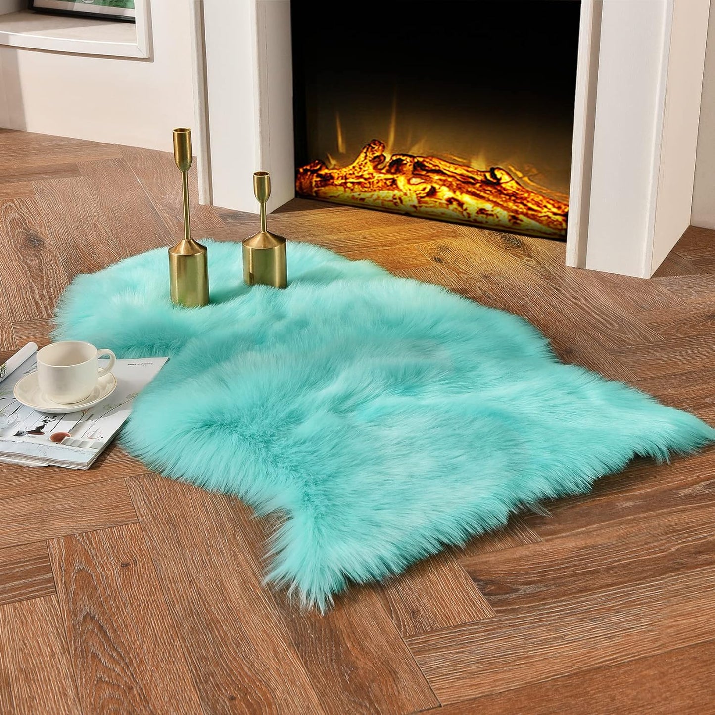 duduta White Faux Sheepskin Throw Rug 2x3 ft, Fluffy Shag Fur Chair Cover Small Bedside Dorm Rug Non Slip Washable