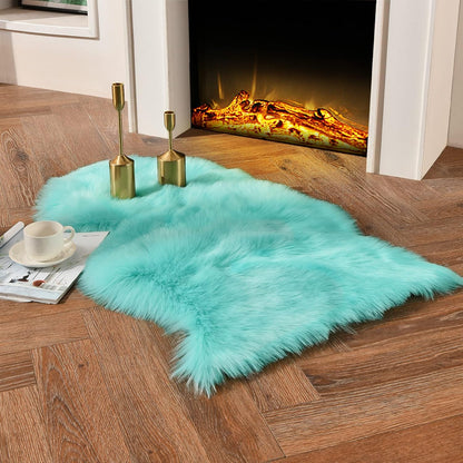 duduta Navy Blue Faux Sheepskin Throw Rug 2x3 ft, Fluffy Shag Fur Chair Cover Small Bedside Dorm Rug Non Slip Machine Washable