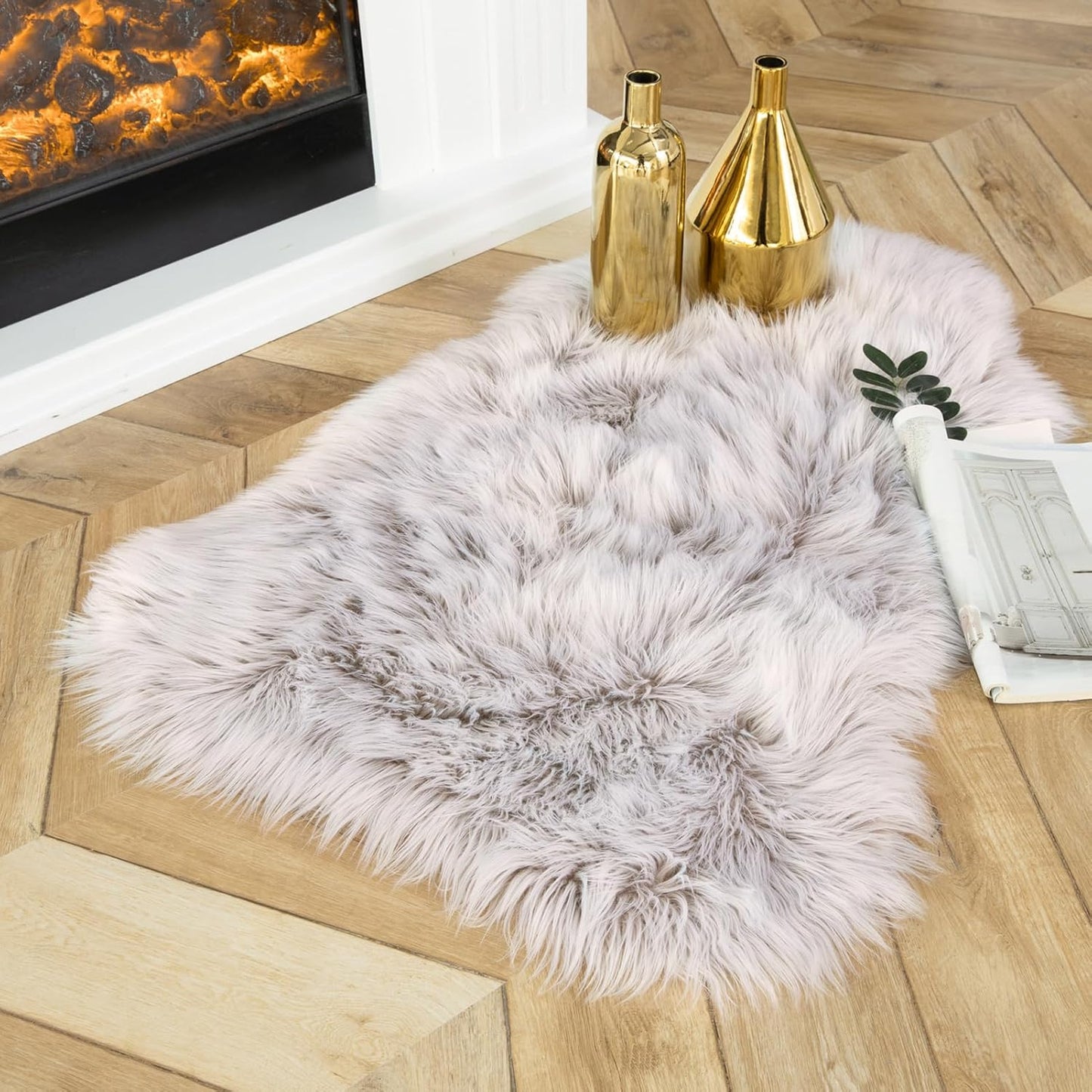 Ashler Faux Fur Rug, Fluffy White Small Sheepskin Rug, Ultra Soft 2x3 Ft Mat, Machine Washable Shag Mats, Nursery Throw for Bed, Living, Kids Room