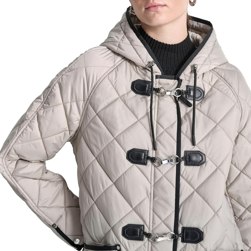 DKNY womens Hooded Toggle Quilted Coat