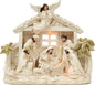 Valery Madelyn Christmas Nativity Figurines with LED Lights, Red Gold Holy Family Nativity Scenes Set Resin Manger for Xmas Indoor Home Table Fireplace Holiday Decorations, 10.6 Inch Tall