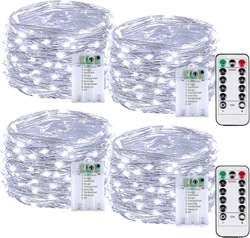 4 Pack 60 LED Fairy Lights Battery Operated with Timer, 20FT Waterproof Twinkle Lights Indoor Outdoor, Cuttable String Lights for Bedroom, Wedding, DIY, Centerpiece, Christmas Decorations (Warm White)