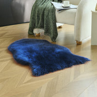 duduta Navy Blue Faux Sheepskin Throw Rug 2x3 ft, Fluffy Shag Fur Chair Cover Small Bedside Dorm Rug Non Slip Machine Washable