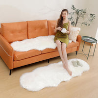 Faux Fur Rug Sheepskin Shag Fluffy Fuzzy White 2x6 ft Runner Rugs for Bedroom Bedside Bed Floor Living Room Plush High-Density Cushion Carpet Super Sofa Cover