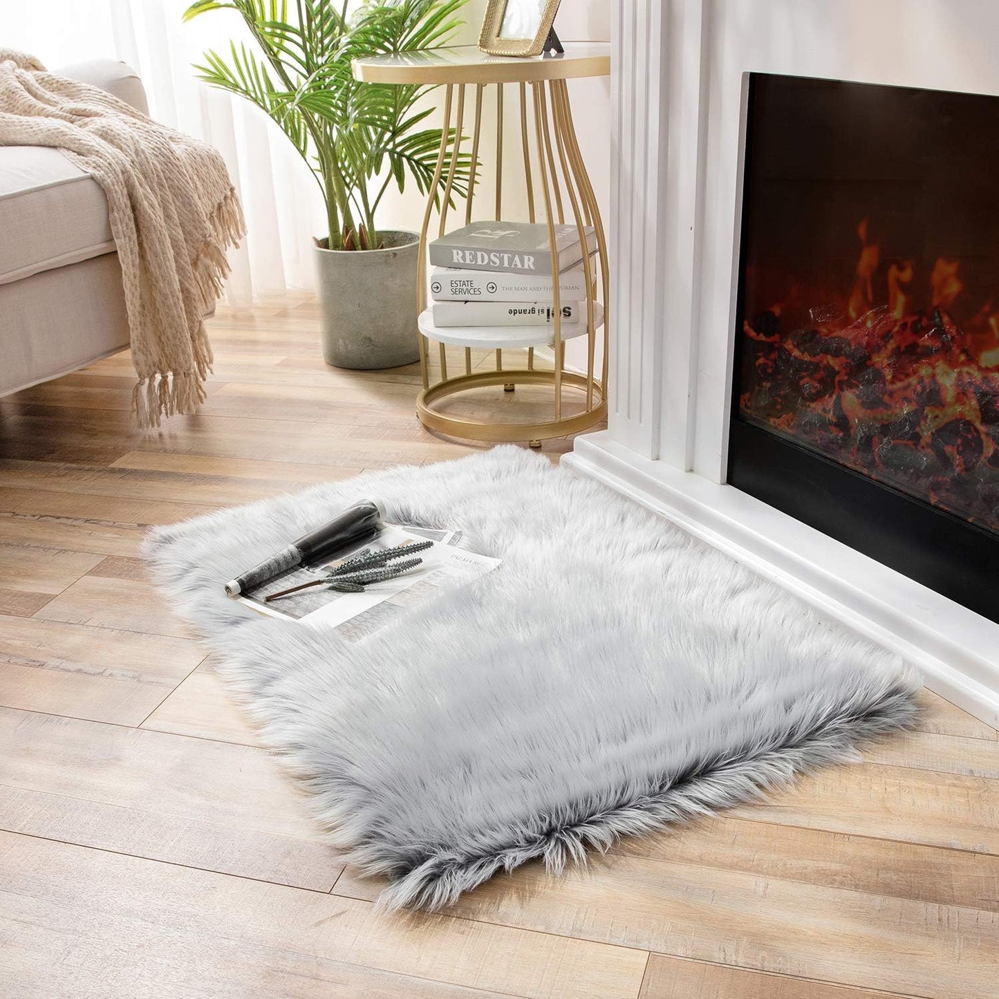 Ashler Faux Fur Rug, Dark Blue Area Rugs, Fluffy Sheepskin Fur Rug, Fuzzy Ultra Soft 2 x 6 Ft Rugs, Machine Washable Shag Rug, Nursery Throw Rugs for Bed, Living, Kids Room