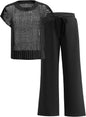 ANRABESS Women Two Piece Outfits Crochet Sheer Knit Sweater Top Wide Leg Pants Lounge Matching Sets Sweatsuit Travel Clothes