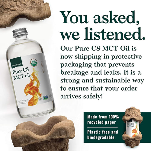 Natural Force Organic Pure C8 MCT Oil – Liquid MCT Oil in Glass Bottle Container – Concentrated Caprylic Acid – Keto, Paleo, Kosher, Vegan & Non-GMO – Lab Tested for Quality and Purity, 16 Ounce