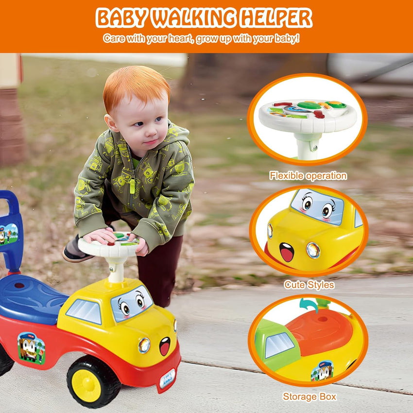 2025 Upgrade Ride On Push Car for Toddlers, 51×25×45cm Baby Sliding Car with Music Steering, Ride On Toy with Underneath Storage