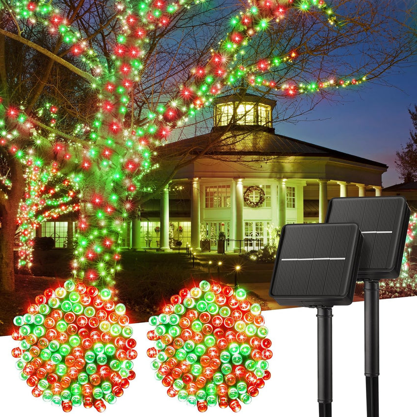 Minetom Solar String Lights Outdoor Waterproof- 40 FT 100 LED Solar Powered String Lights with 8 Lighting Modes, IP65 Waterproof Solar Christmas Lights for Outdoor Outside Tree Party Decor, Warm White