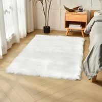 duduta Navy Blue Faux Sheepskin Throw Rug 2x3 ft, Fluffy Shag Fur Chair Cover Small Bedside Dorm Rug Non Slip Machine Washable