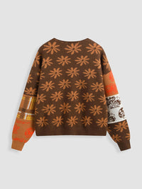 CIDER Cardigans for Women Trendy Mushroom Patchy V Neck Knit Button Down Conversational Pattern Oversized Cardigan