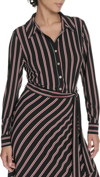 Tommy Hilfiger Women's Long Sleeve Collared Self Tie Midi Shirtdress