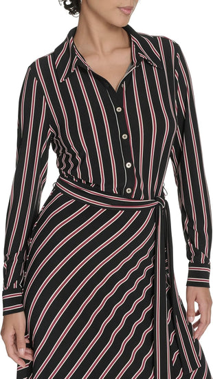 Tommy Hilfiger Women's Long Sleeve Collared Self Tie Midi Shirtdress