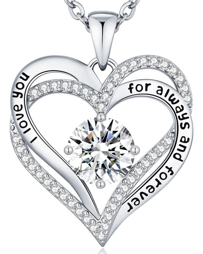 CDE Forever Love Heart Necklaces for Women, Wedding Anniversary, Valentine's，Birthday Mothers Christmas Day Gifts for Mom, Mother, Wife, S925 Silver Jewelry with Birthstone Pendant