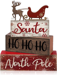 4 Pcs Christmas Table Decor Wooden Hot Cocoa Decoration Christmas Centerpiece Winter Tiered Tray Decor Decorative Red Hot Cocoa Block Signs Gift Farmhouse Xmas Decoration for Home Kitchen