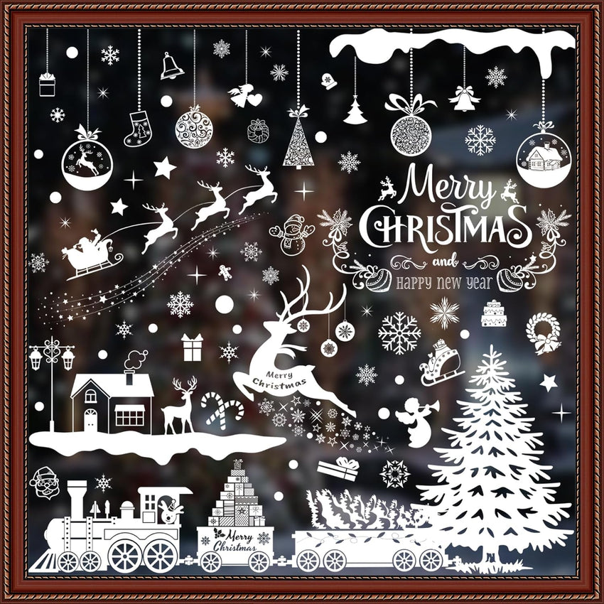 438Pcs Snowflake Window Cling Stickers for Christmas Decorations, 10 Sheets Christmas Window Clings of Different Shapes Xmas Decals for Glass Home Decor Indoor and Outdoor Party Supplies