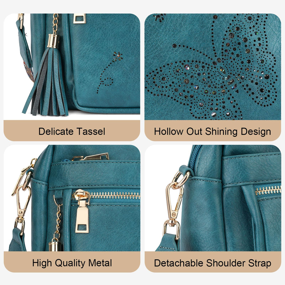 KITEVIUN Crossbody Bags for Women Trendy Leather Crossbody Purse Shoulder Handbags Butterfly Design