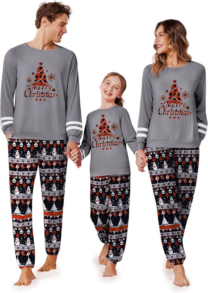 Ekouaer Family Christmas Pajamas Matching Sets Long Sleeve Couple Pjs Holiday Sleepwear Soft Loungewear with Pockets