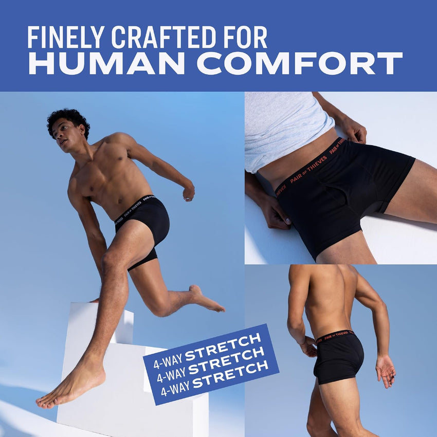 Pair of Thieves 4 Pack Mens Boxer Briefs - Soft, Stretchy, Moisture-Wicking Underwear for Men - All-Day Comfort and Support