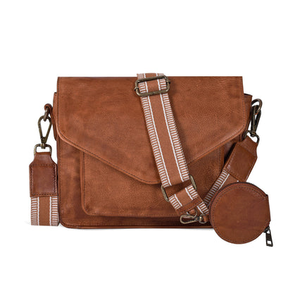 Leather Flapover Crossbody Handbag Purse for Women with Adjustable Strap & Overflap Snap Closure Tote/Bag