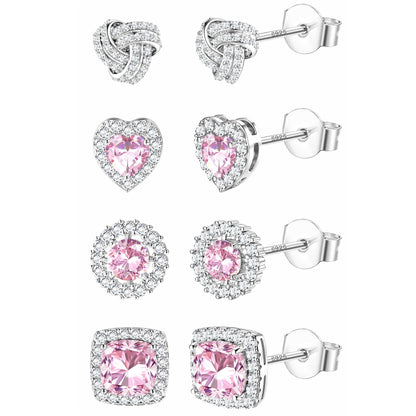 ZELORES 4 Pairs Sterling Silver 5A CZ Stud Earrings for Women 14K Gold Plated Brilliant Celtic Heart Big Stud Earrings Set Cubic Zirconia Earrings Studs for Sensitive Ear