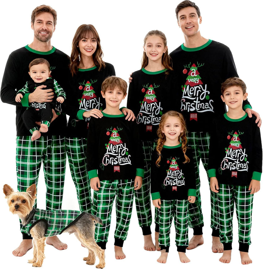 Family Christmas Pajamas Matching Sets - Soft Lettler Print Xmas Pjs for Couples & Kids | Holiday Family Pajamas