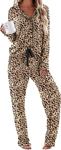 Ekouaer Women's Pajamas Long Sleeve Sleepwear Casual Button Down Loungewear Soft Pjs Set S-XXL