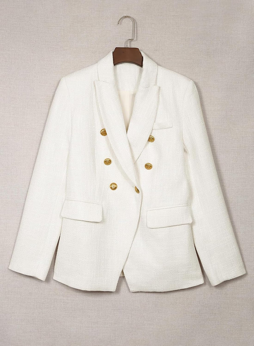 Happy Sailed Womens Tweed Blazers Casual Long Sleeve Double Breasted Open Front Blazer Jackets Work Suits