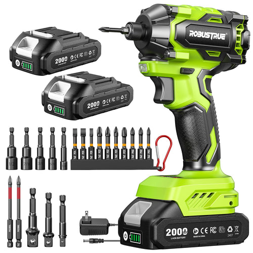 Impact Driver: 21V 1/4" Hex Cordless Impact Driver, 230N.m (2,035in-lbs) Brushless Impact Driver Drill Set, 20Psc Screwdriver Bits, 2.0 Ah Battery, Variable Speed for DIY and Automotive