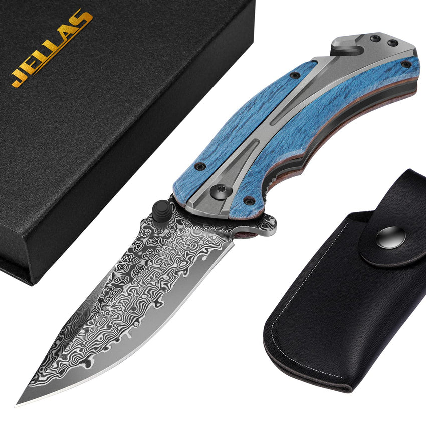 Damascus Pocket Knife for Men, Folding Knife Outdoor Tactical Knives for Hunting Fishing Camping, 3.7" Handmade Damascus Steel Blade, Liner Lock, Christmas Gifts for Men Women Dad Husband Boyfriend