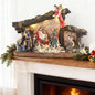 Nativity Scene Set with LED Lights,15.3" Resin Holy Family Character Stables Sculpture Manger Figurine for Indoor Tabletop Fireplace Christmas Decorations