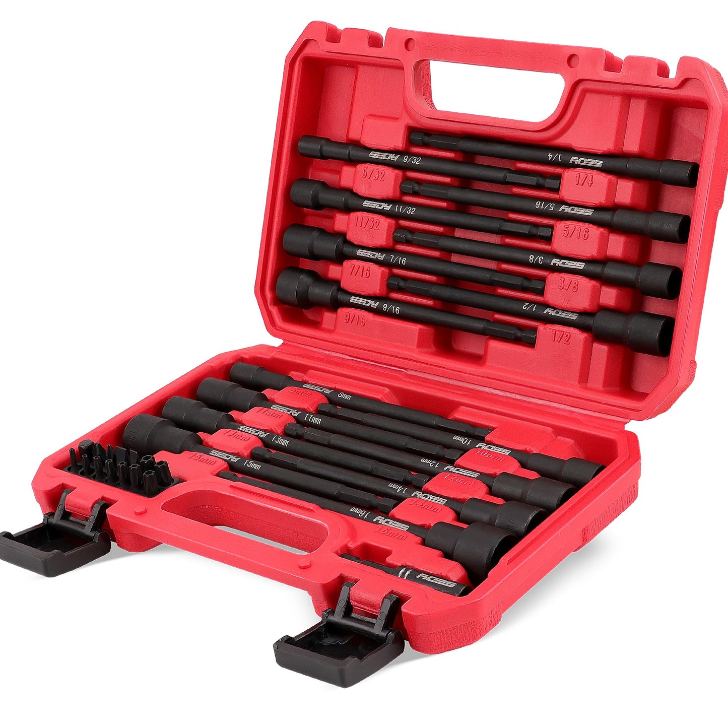 12-Piece Magnetic Nut Driver Set - Premium Impact Power Hex Nut Driver Drill Bit Master Kit, SAE & Metric, 1/4-Inch Quick-Change
