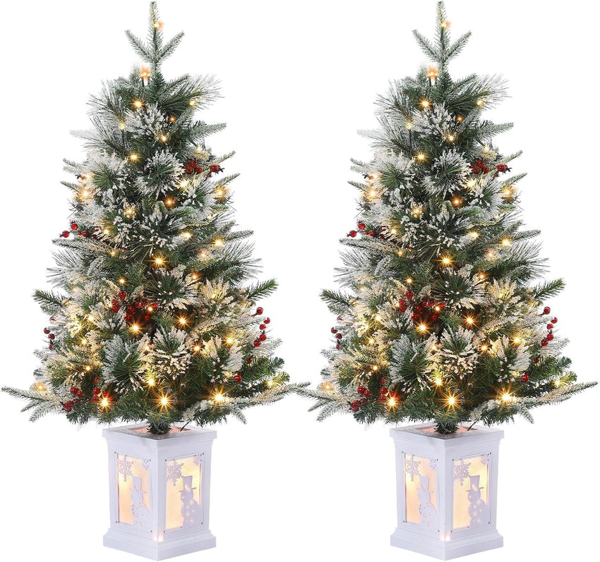 3 Ft Pre-Lit Christmas Tree, Artificial Christmas Trees with Lighting, Xmas Trees with 78 Led Lights, Christmas Decoration for Home, Office, Easy Assembly