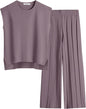 ANRABESS Women 2 Piece Lounge Sets Summer Casual Knit Sweater Vest Pant Set Beach Vacation Airport Clothes 2025 Fall Outfits