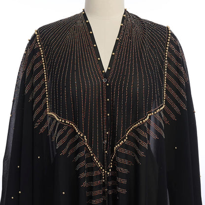 IBTOM CASTLE Abaya for Women Muslim, Beaded Embroidered Maxi Kaftan Dress Cardigan Caftan Dubai Arabic Kimono Robe