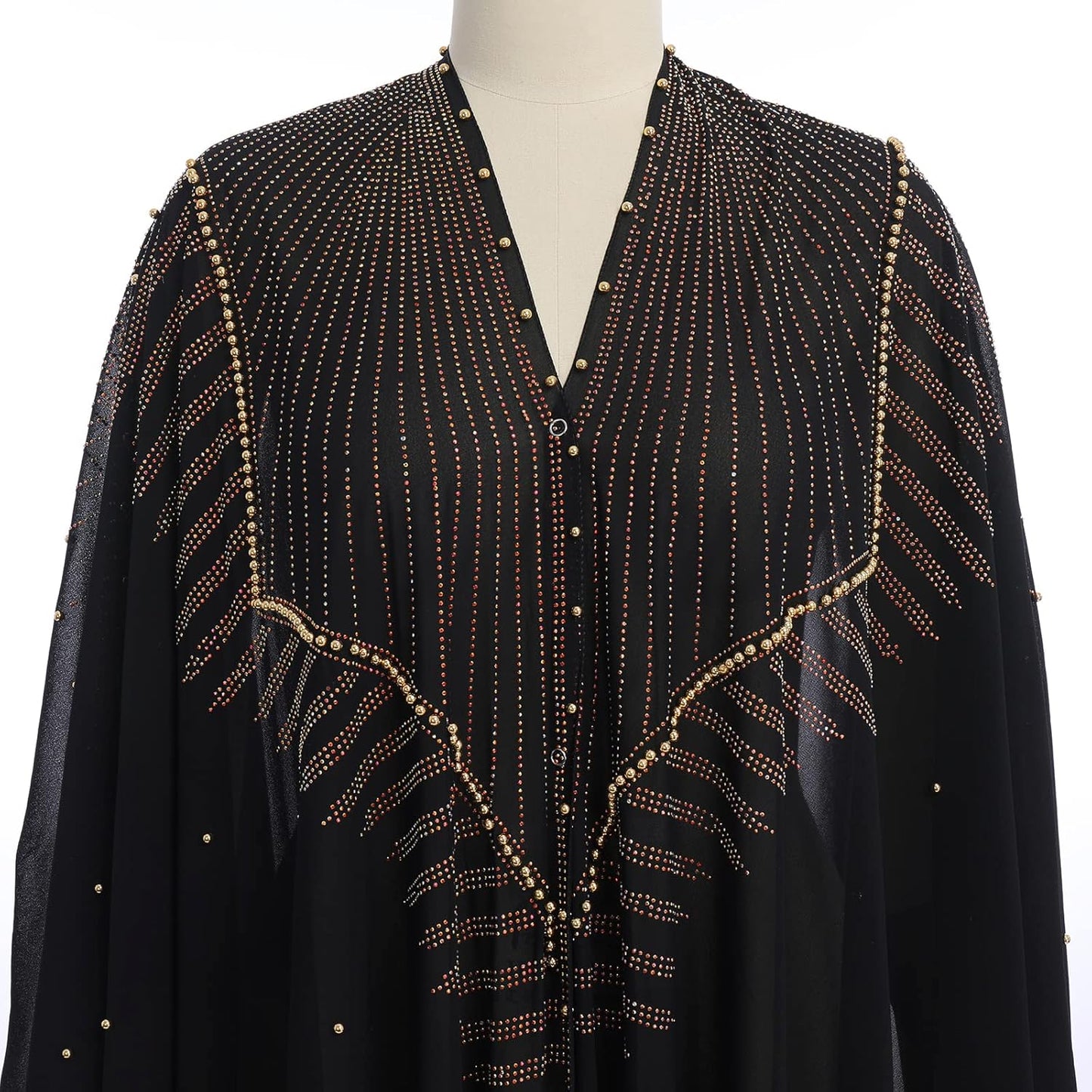 OBEEII Muslim Dress for Women Loose Batwing Sleeved Hooded Beaded Embroidery Long Abaya Dress Kaftan Abayas Islamic Robe