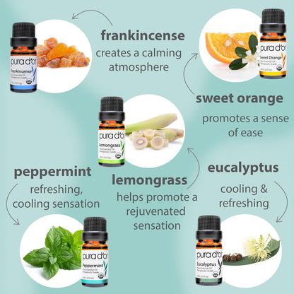 PURA D'OR Organic Perfect10 Essential Oils Set - 10x 10mL Wood Box Aromatherapy Gift Set - 100% Pure Therapeutic Grade for Relaxation and Wellness (Lavender, Peppermint, Eucalyptus, Tea Tree & More)