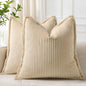 decorUhome Christmas Corduroy Cream White Throw Pillow Covers 18x18 Set of 2 Decorative Soft Boho Farmhouse Euro Couch Pillow Covers for Living Room Bed Sofa Broadside Striped Pillow Cases