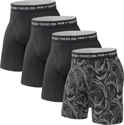 Pair of Thieves Men’s Long Boxer Briefs – Soft, Breathable, Quick Dry Underwear with 4-Way Stretch – Multi-Pack